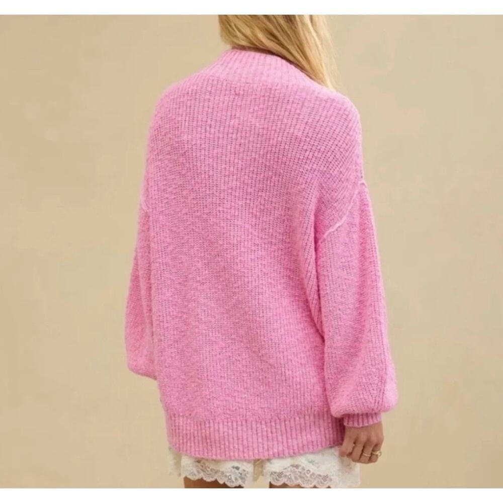 Aerie Hits The Spot Mock Neck Sweater Pink Oversized Chunky Knit Size XS - Picture 4 of 7